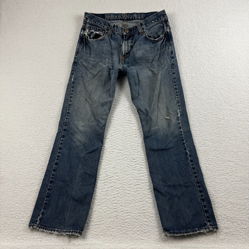 American Eagle Outfitters Straight Jeans Thrashed Mens 32x30 Blue‎ Denim VTG